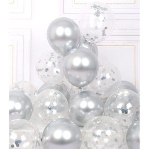 12 Inch Silver Metallic Party Balloons With Ribbons For Home Decorations